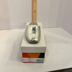 Katy Perry The Evie Mule Silver Cracked Metallic Square Toe Slip On Women's Sz6M